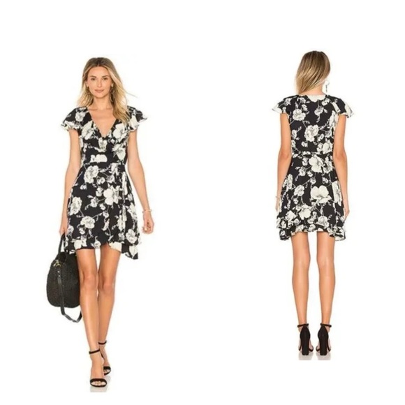 Free People French Quarter Wrap Mini‎ Dress in Onyx Combo - Picture 1 of 11